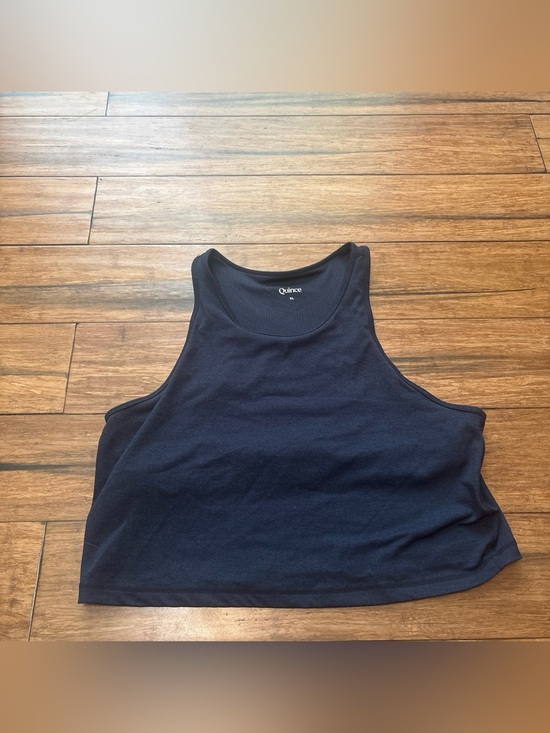 Quince Tops - Quince Ultra-Form High-Neck Cropped Tank XL Heather Navy Blue Built-In Bra